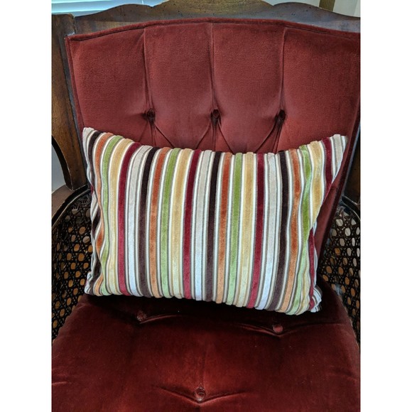 Other - Pier 1 pillow striped velour 12 x 17 inches red green orange beige Like New